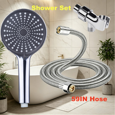 3 Settings Adjustable High Pressure Bathroom Shower Head Spray With Hose Holder