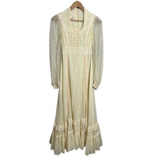 VTG 70s Gunne Sax by Jessica Wedding Dress 7 Ivory Lace Prairie Pearls Victorian