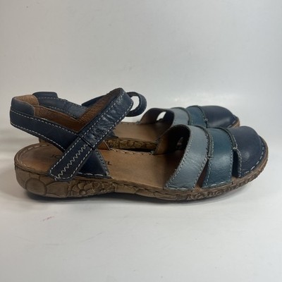 Josef Seibel Women's Sandals Size 7.5 Rosalie 44 Flats Ocean Blue Leather Shoes