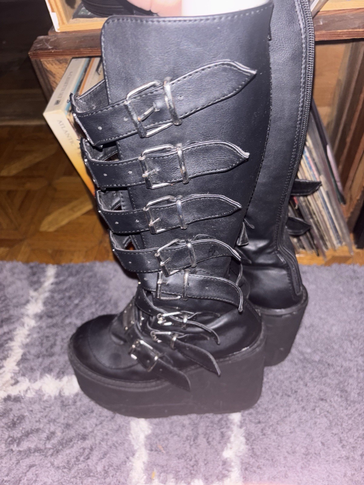 DEMONIA SWING-815 Wedge Platform Goth Buckle Blac… - image 3