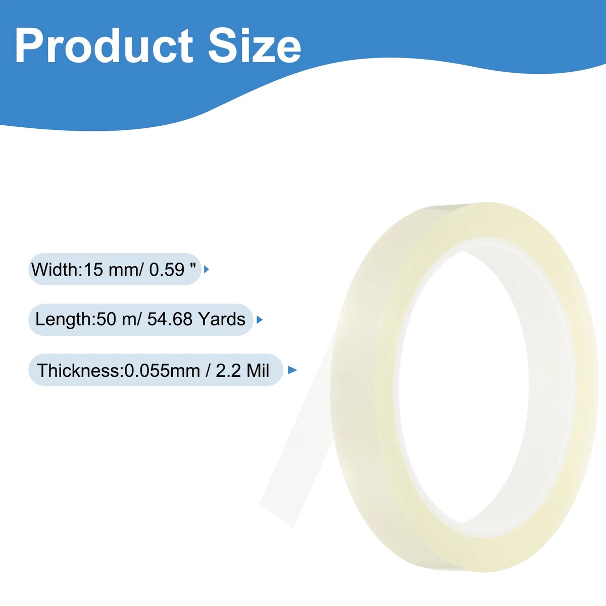 Cinta para refrigerador de 15 mm x 50 m, cinta fijadora para embalaje de PET, transparente