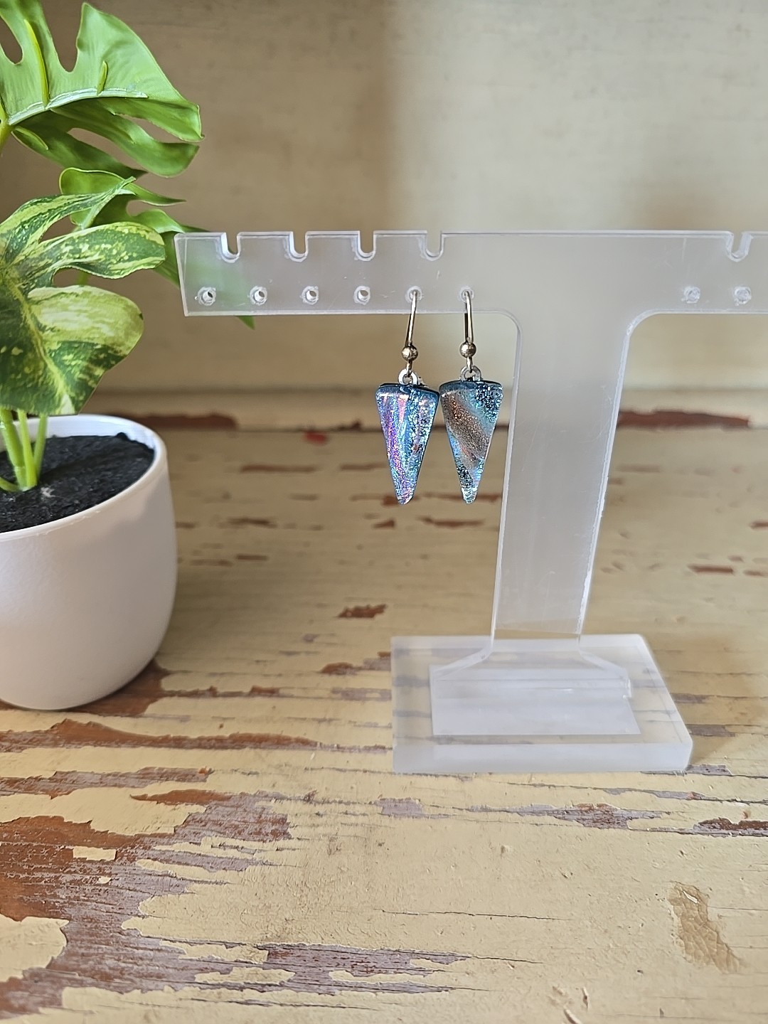 Blue Triangular Iridescent Silver Tone Elegant Fa… - image 1