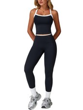 2 Piece Workout Sets for Women Seamless Straps Cross Back Tank Tops Matching ...