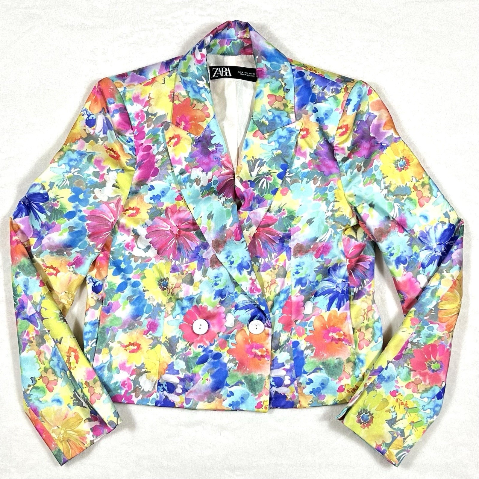 ZARA Women’s Floral Blazer Sz Small Shoulder Pad Spring Quiet Luxury Statement