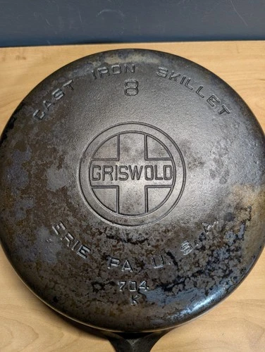 Griswold Cast Iron No 8 Skillet Fry Pan Vintage Large Logo, Erie 704 K SEE NOTES