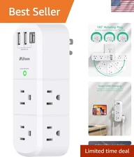 Compact Rotating Power Strip: 1800J Surge Protection with USB Charging Ports