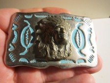 VINTAGE AMERICAN NATIVE INDIAN BELT BUCKLE HIGH RELIEF - GW-26