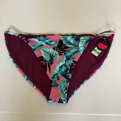 NWT No Boundaries Havana Nights Tropical Bikini Bottom Pink Aqua Palms XL 18 