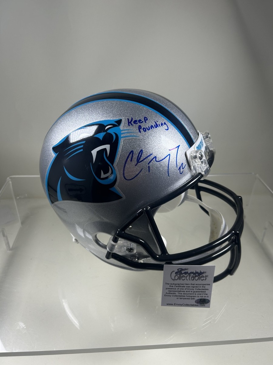 carolina panthers christian mccaffrey autographed football helmet Christian McCaffrey Autographed Carolina Panthers Full Size Replica Helmet
