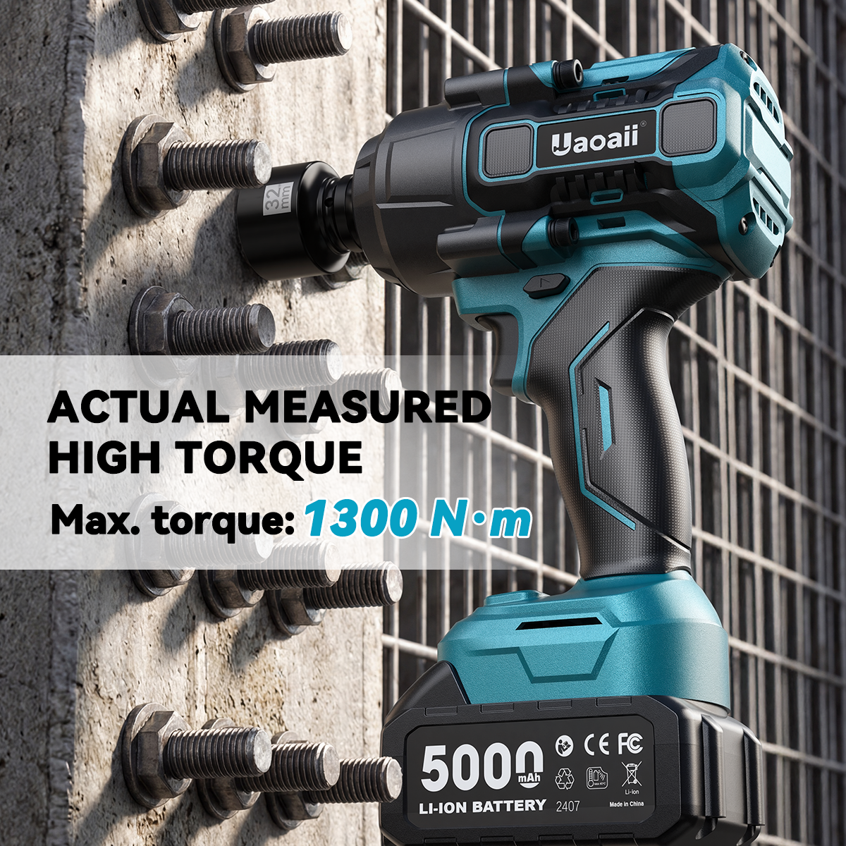 1300NM Torque 1/2 Impact Wrench 2x5.0Ah Battery Cordless Brushless Impact Gun