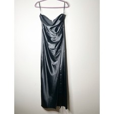 BHLDN Anthropologie Danielle Black Strapless Stretch Satin Maxi Dress Medium M