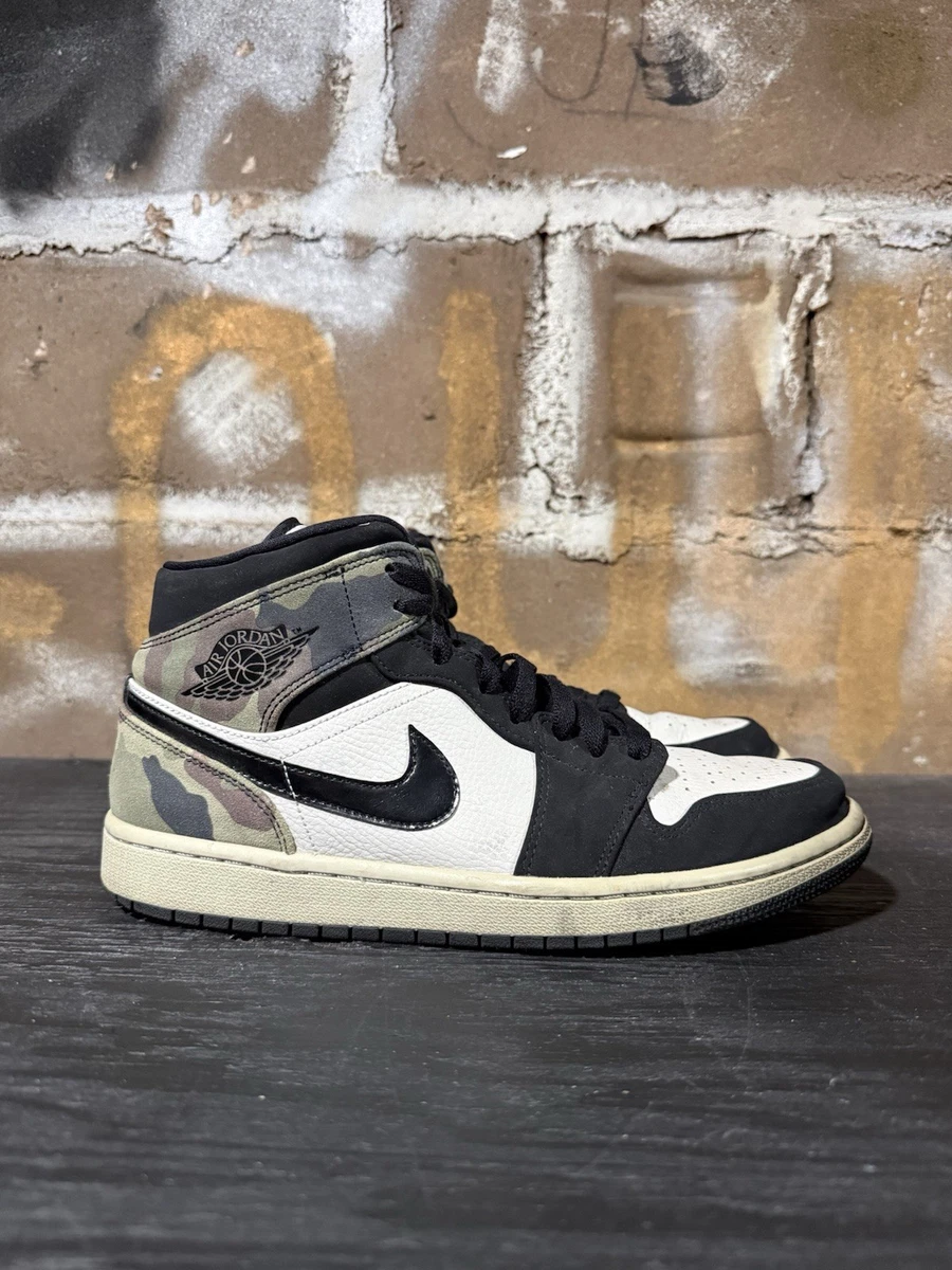 Size 12  Air Jordan 1 Mid Camo 2020 Light Bone/Black/White Nike Air Jordan 1 Mid SE Light Bone Black Camo Men main image 2