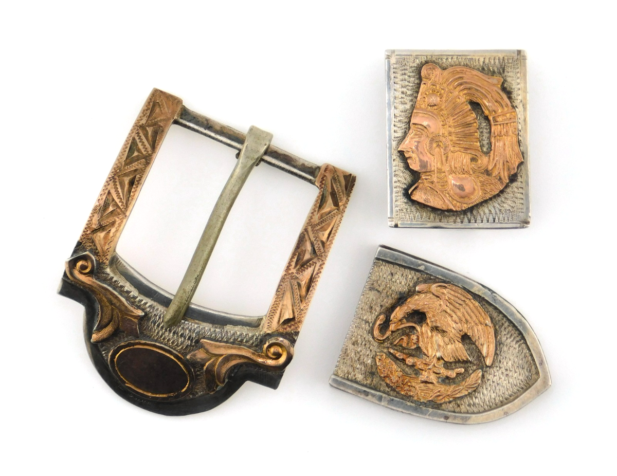 Vtg Brass Willow Creek Jasper Belt Buckle- Eagle, Idaho Hand Polished Porcelain Item # 419Z- Lg Southwest Silver & Goldtone Flying Eagle w  main image 3