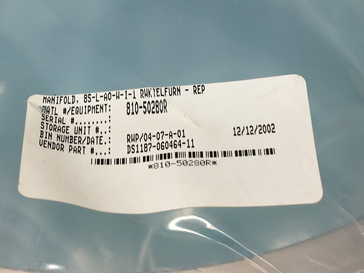 TOKYO ELECTRON TEL DS1187-060464-11 MANIFOLD, 8S-L-A0-W-I-1