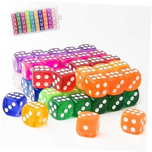 50 Pcs 14MM Colored Dice Set with Portable Plastic Box, 6 Sided Standard