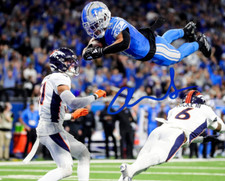 Amon-Ra St Brown Auto 8x10 Signed Detroit Lions Reprint Photo TD Leap 2