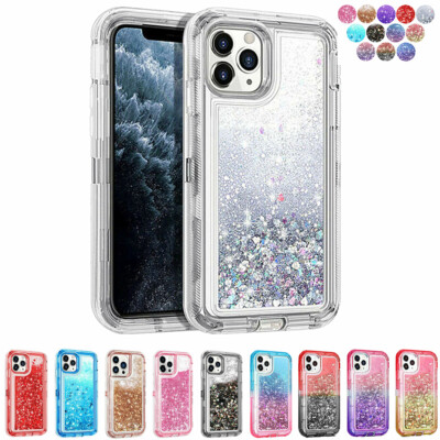 For iPhone 15 14 13 12 11 8 7 6 Plus XR Pro Max Liquid Glitter Shockproof Case