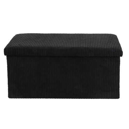 Large Ottoman Storage Box Corduroy Ribbed Black White Organiser Stool Bench Home - Picture 11 of 12