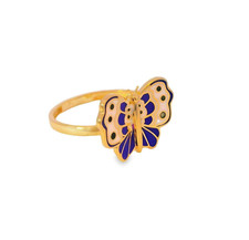14k Solid Gold Enamel Butterfly Ring, Hand-Painted, Gift for Her, 585 Yellow