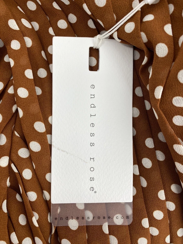 Nuevo con etiquetas Mameluco Plisado Rosa Sin Final - Marrón y Blanco Lunares Gasa, Talla M Foto 4 de 4