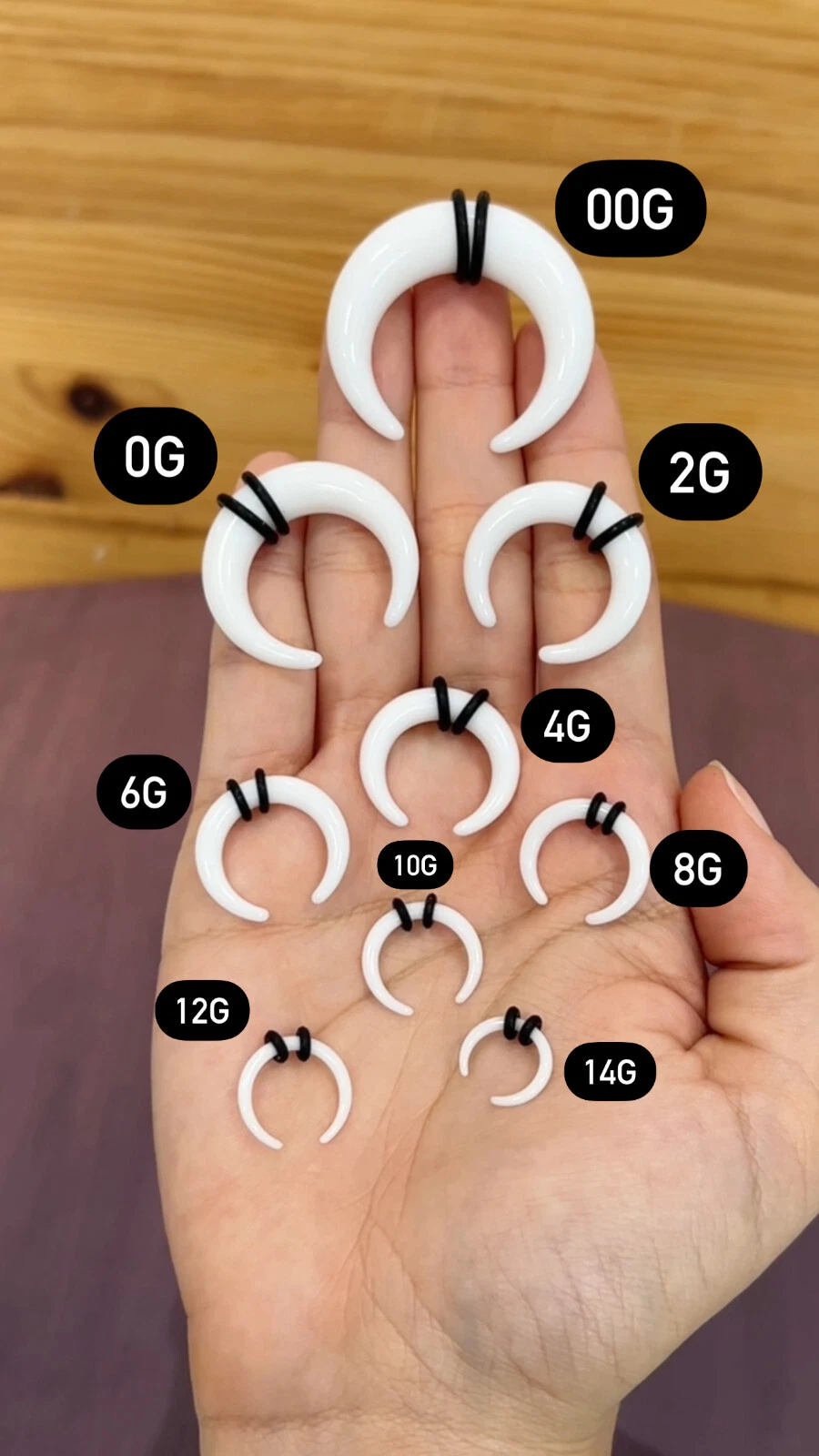 Pack of 9 Acrylic C-Shape Buffalo Crescent Septum Pincher Tapers 14g up to 00g