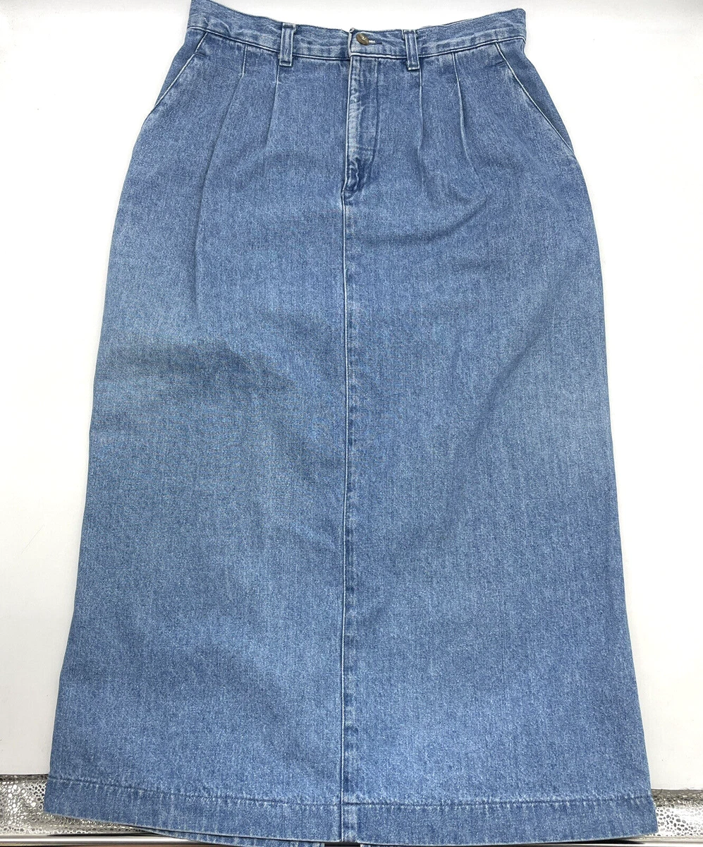 Vintage 90s LEE Light Wash Denim A-line Pleated Long Jean Skirt