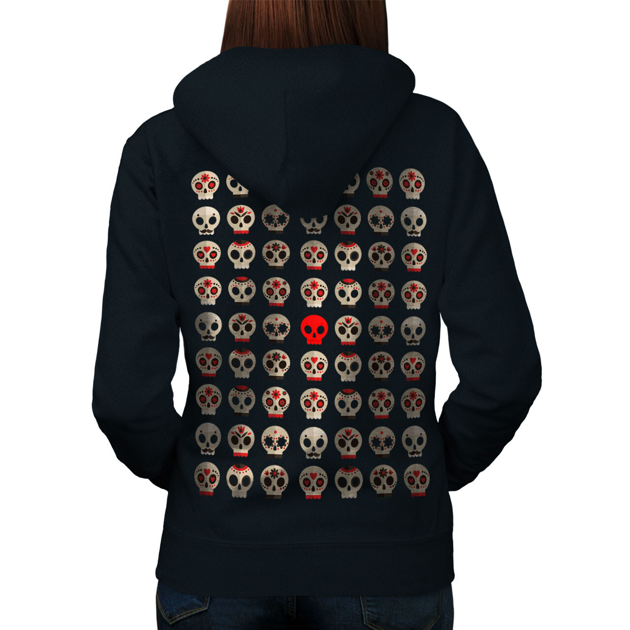 Wellcoda Skull Pattern Death Skeleton Womens Hoodie Back
