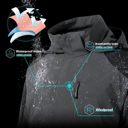 Men's Winter Outdoor Warm Hooded Coat Jacket Waterproof Breathable Work Outwear - Picture 6 of 15