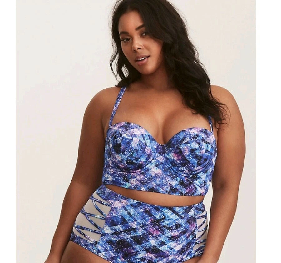 TORRID SWIMSUIT SPACE GEO PUSH-UP BIKINI TOP SZ 3X 3 BLUE PURPLE *FLAWS*