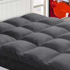 Plush King Mattress Topper for Back Pain Relief - Extra Thick Grey Pad