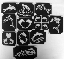 DOLPHIN fish animal set 2 GLITTER TATTOO 11 different stencils glitter tattoo