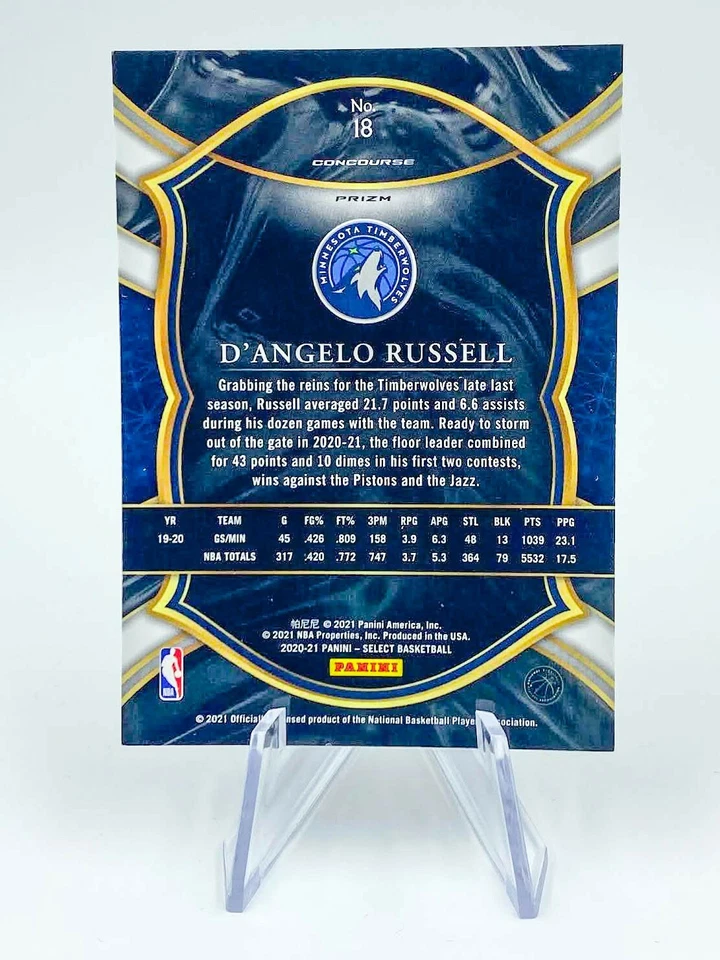 D'ANGELO RUSSELL 2020-21 Panini Select Concourse Green White Purple #18 Wolves - Image 2 of 2