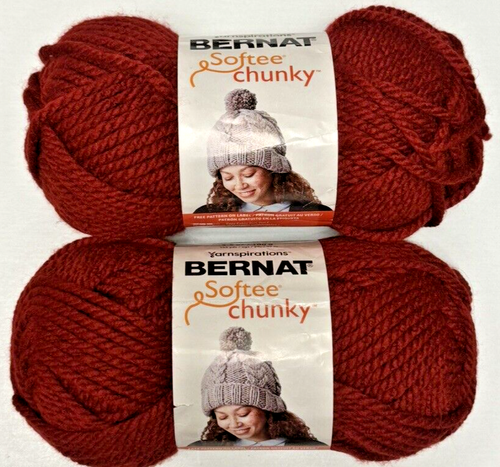 2 pk Bernat Softee Chunky Yarn WINE Red 3.5oz #6 Super Bulky Acrylic ...