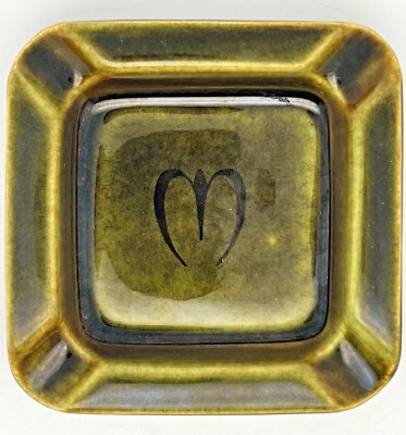 VTG Ashtray UPSALA EKEBY Sweeden Olive Green GEFLE VON F555W Pattern 4.5   A1