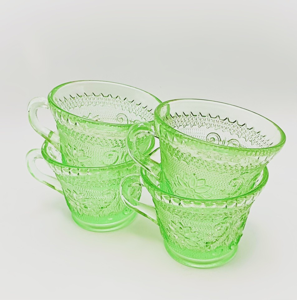 Set Of 4 Vintage Green Depression Uranium Glass Tea Punch Cups eBay