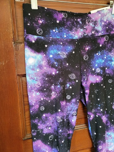 NWT NOBO Juniors Women's S 3/5 Purple Black Space Stars Sueded Ankle Leggings - Picture 2 of 6