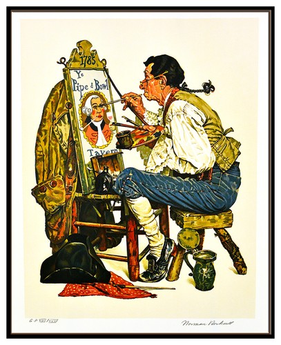 Norman Rockwell Ye Tuyau Et Bol Lithographie Main Signée Portrait Illustration - 第 2/5 張圖片