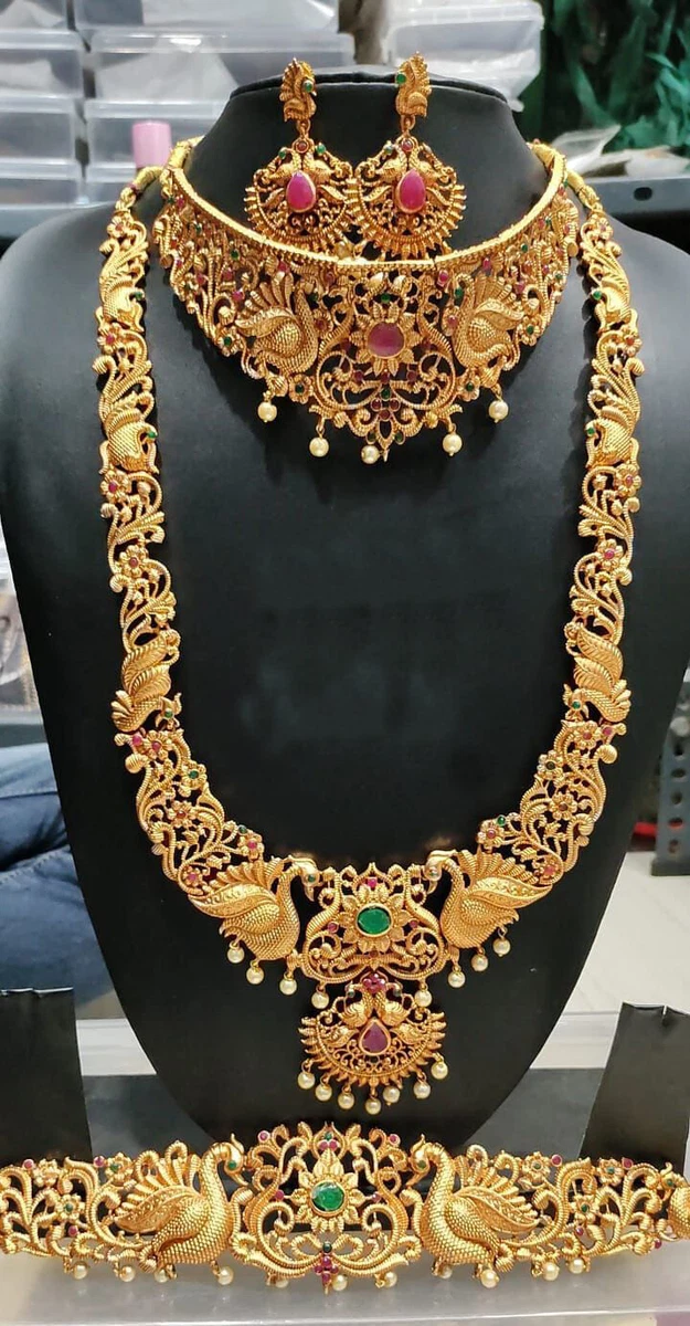 Bollywood Style Gold Plated Bridal Necklace Haram Waist Belt Haram