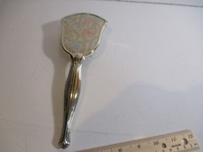 Vintage Vanity Hair Brush Silvertone Metal w Pink, Blue Green Flowers On Back
