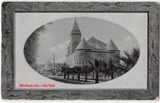 City Hall WOODLAND, CA Yolo County PPIE Cancel 1912 Vintage Postcard