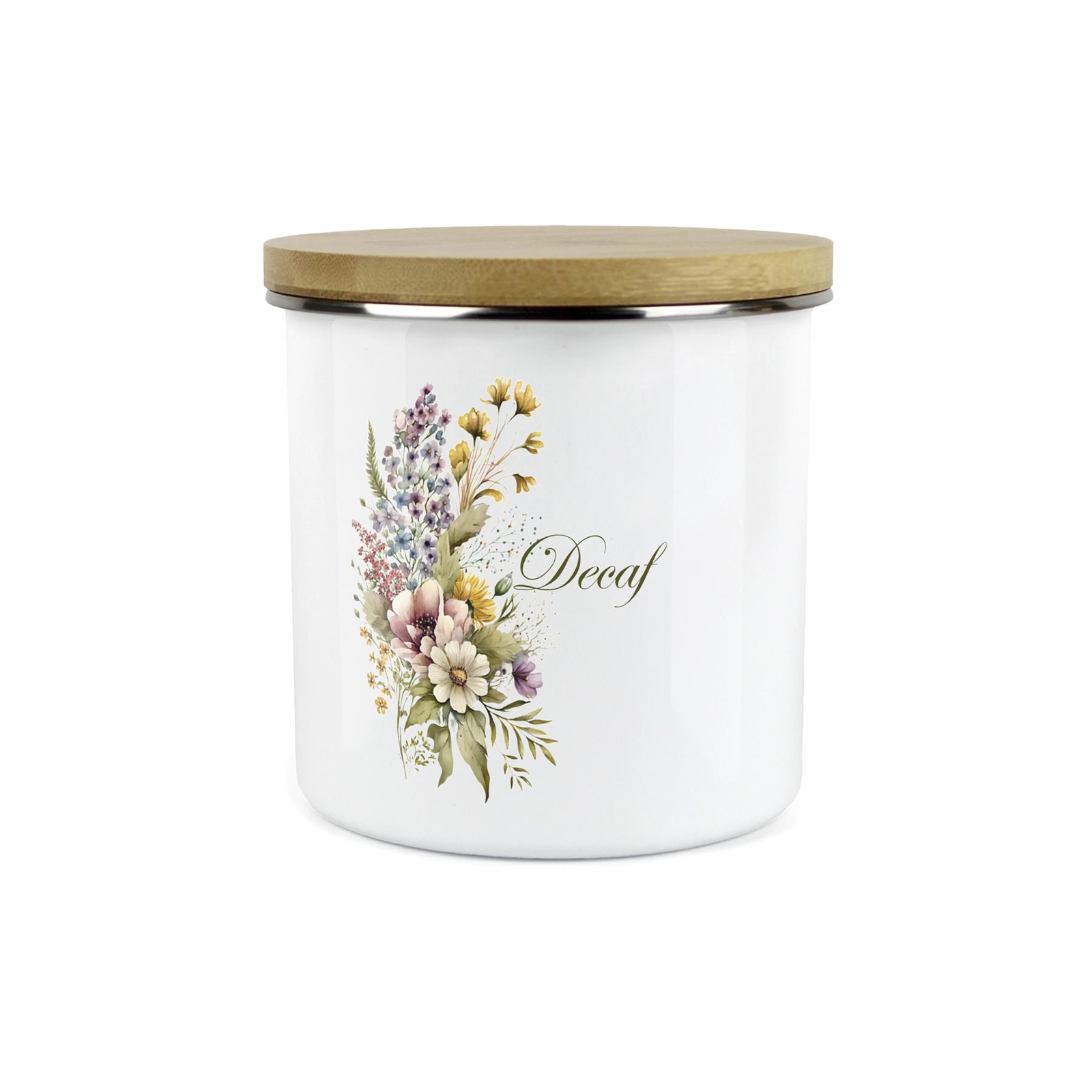 Floral Decaf Canister - Bouquet Kitchen Enamel Storage Container