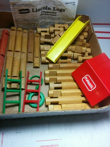 Vtg Playskool Lincoln Logs 1992 Playground + 1995 Log Cabin - Nearly Complete - Picture 5 of 12