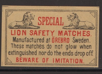 MATCHBOX LABEL SWEDEN - Two Lions, special, made in Orebro - **