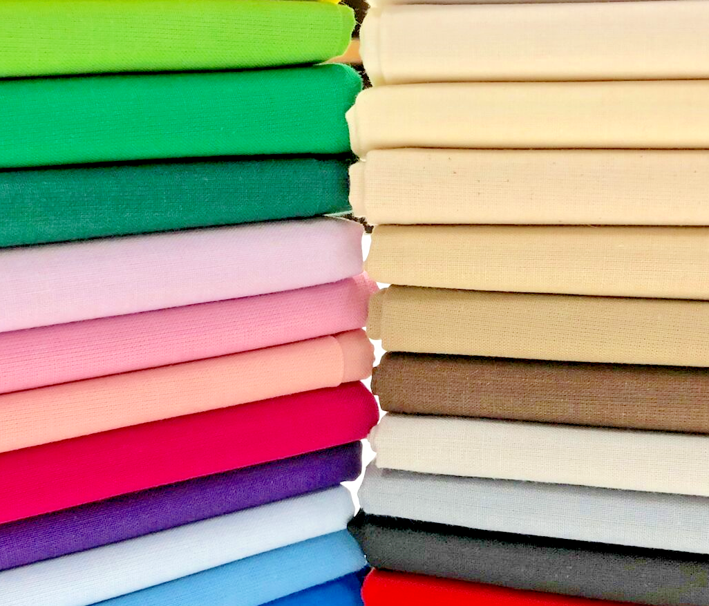 100 Cotton Fabric Material By The Metre, Plain Colours, Fat Quarters