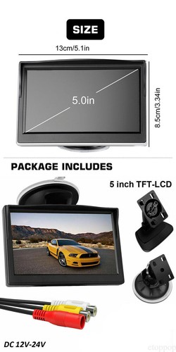 Backup Camera 5'' HD Monitor Screen Car Reversing Rear View Camera Dual Mounts - Picture 7 of 20