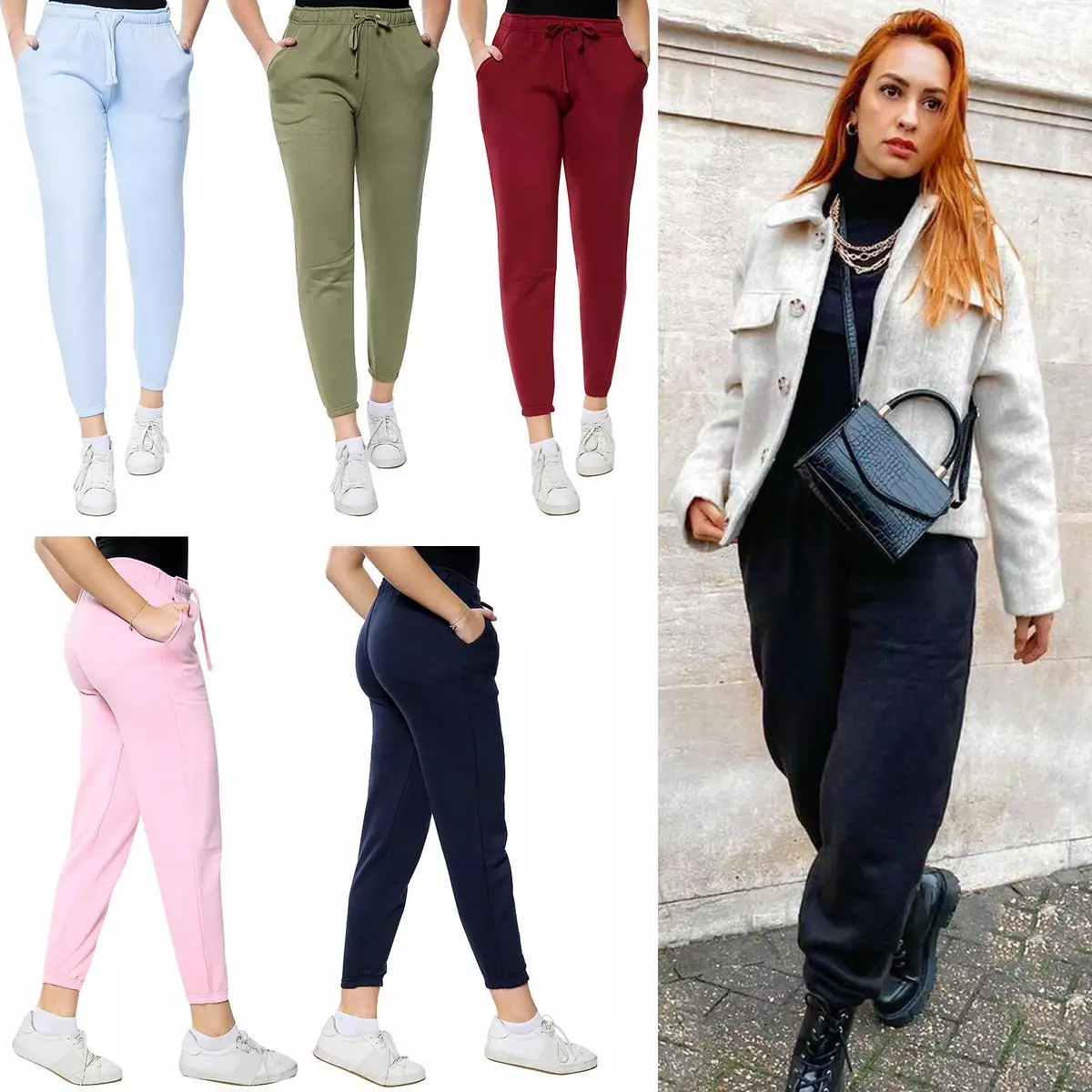 Womens Joggers Fleece Gym Pants Casual Sports Bottoms Jogging Trousers S-2XL