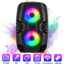 Dual 6" Bluetooth Speaker PA System Rechargeable W/ Wired Mic TWS/FM/USB/TF