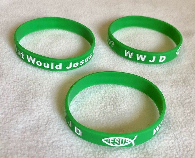 3 Jesus WWJD Bracelet Fundraiser Wristband Rubber/Silicone Band Lime