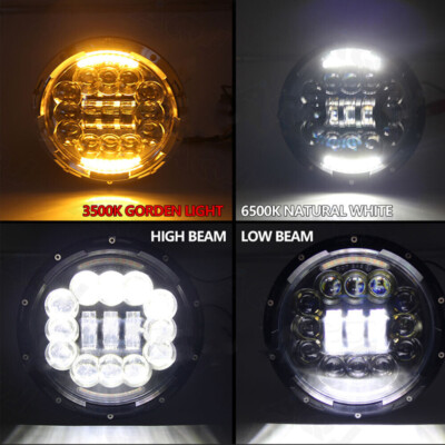 Wrangler Jk Tj 105W 7 Inch Round LED Headlight With White Amber Turn Signal Drl