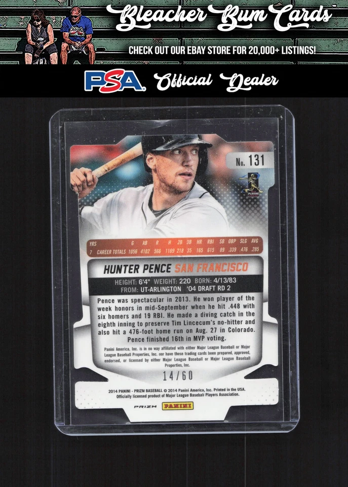 Panini Prizm 131 Hunter Pence Prizms 2014 naranja troquelado #/60 Foto 2 de 2